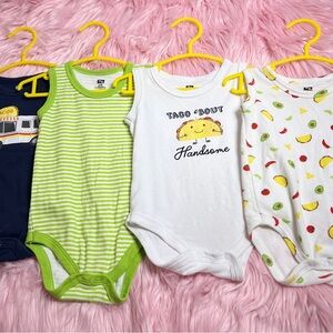 4 Green Stripe and Taco Print Bodysuits Set